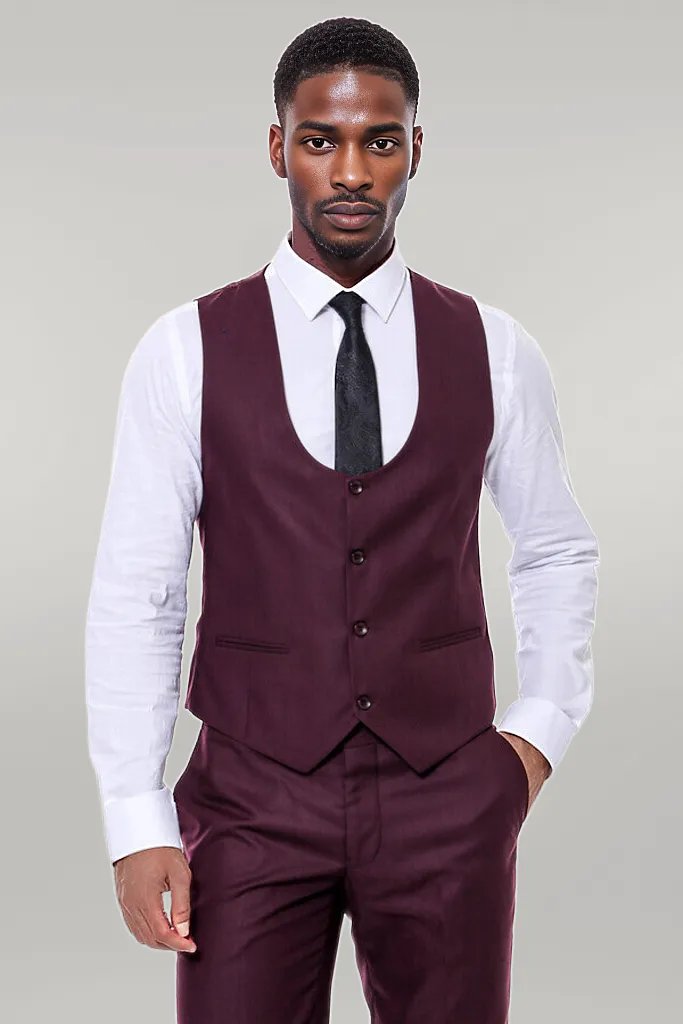 KOALA SYDNEY Plain Slim Fit Burgundy Men Suit -
