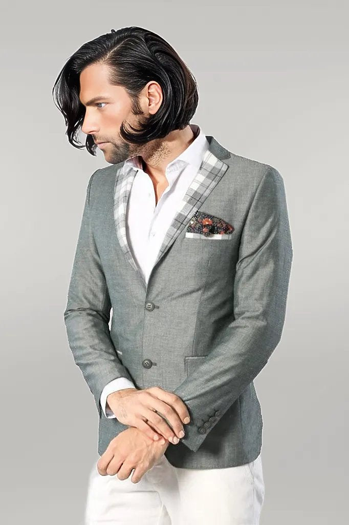 Pocket and Collar Plaid Mens Linnen Blazer
