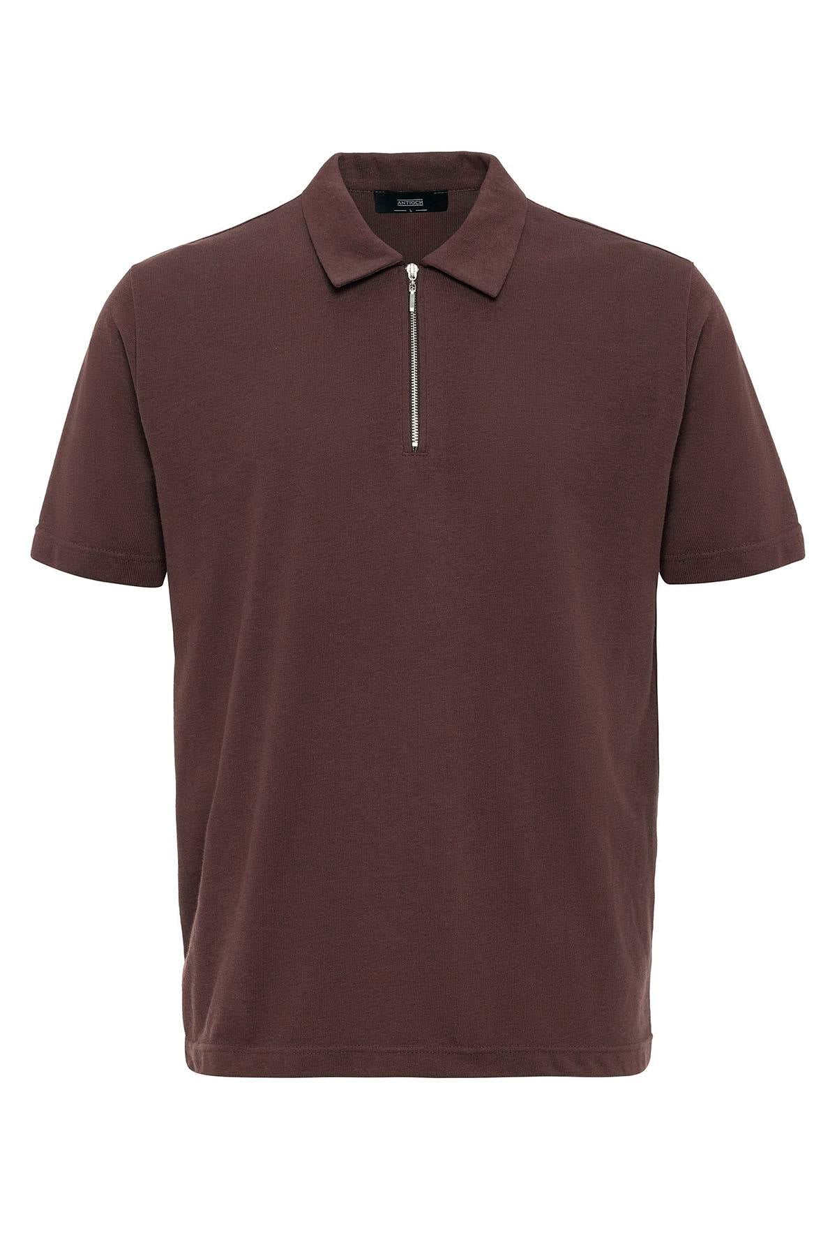 KOALA SYDNEY Men's Brown Polo Neck Zippered T-Shirt