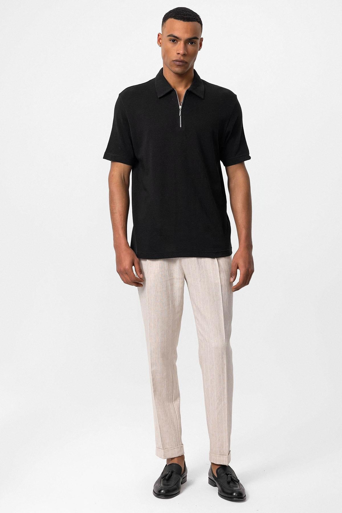 KOALA SYDNEY Men's Black Polo Collar Zippered T-Shirt