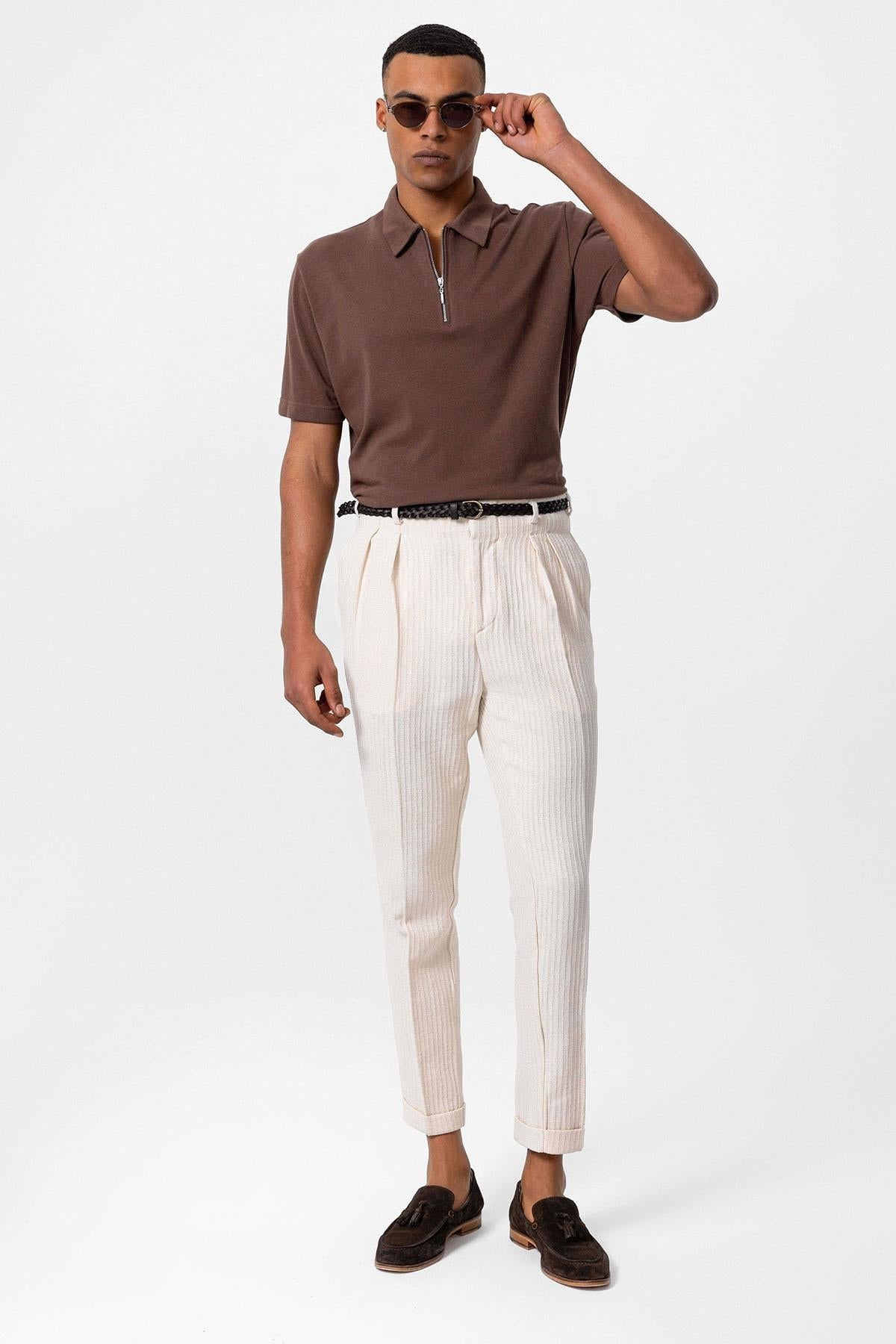 KOALA SYDNEY Men's Brown Polo Neck Zippered T-Shirt