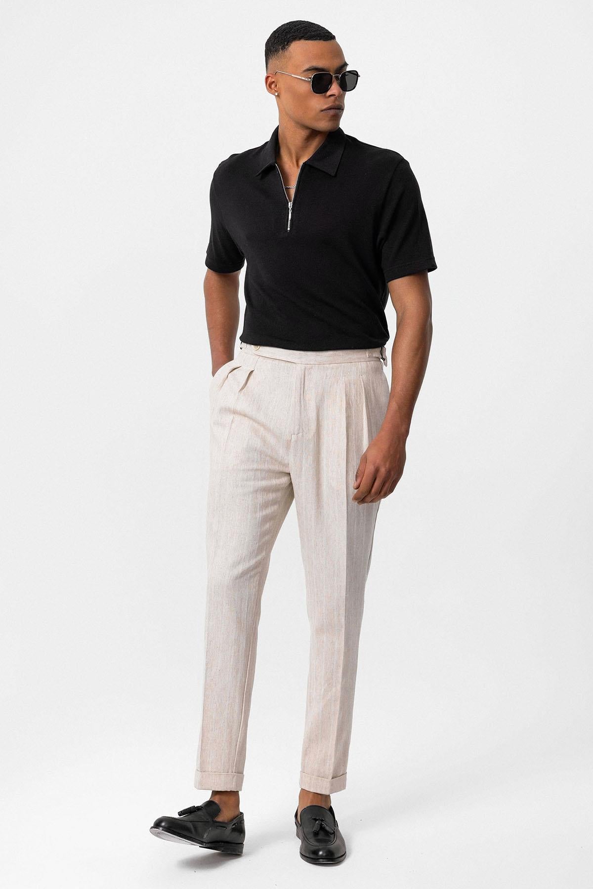 Men's Black Polo Collar Zippered T-Shirt