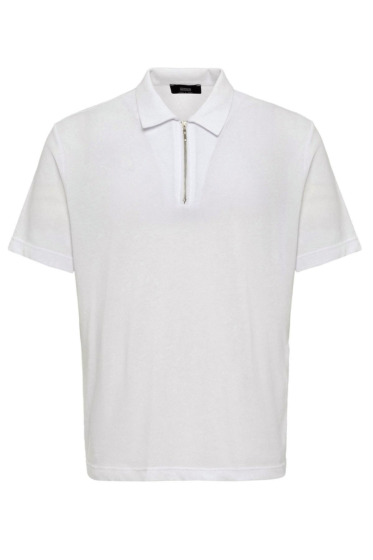KOALA SYDNEY Men's White Polo Neck Zippered T-Shirt
