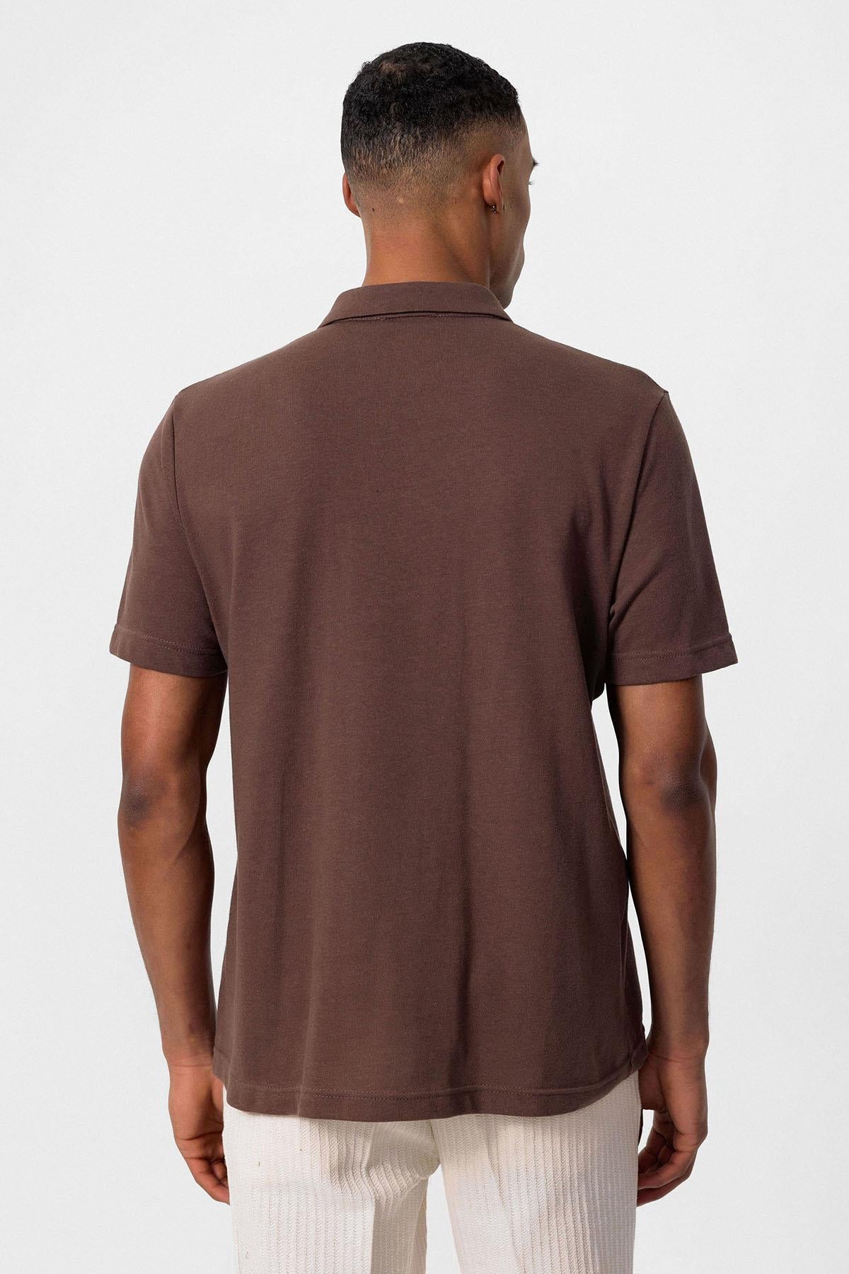 KOALA SYDNEY Men's Brown Polo Neck Zippered T-Shirt