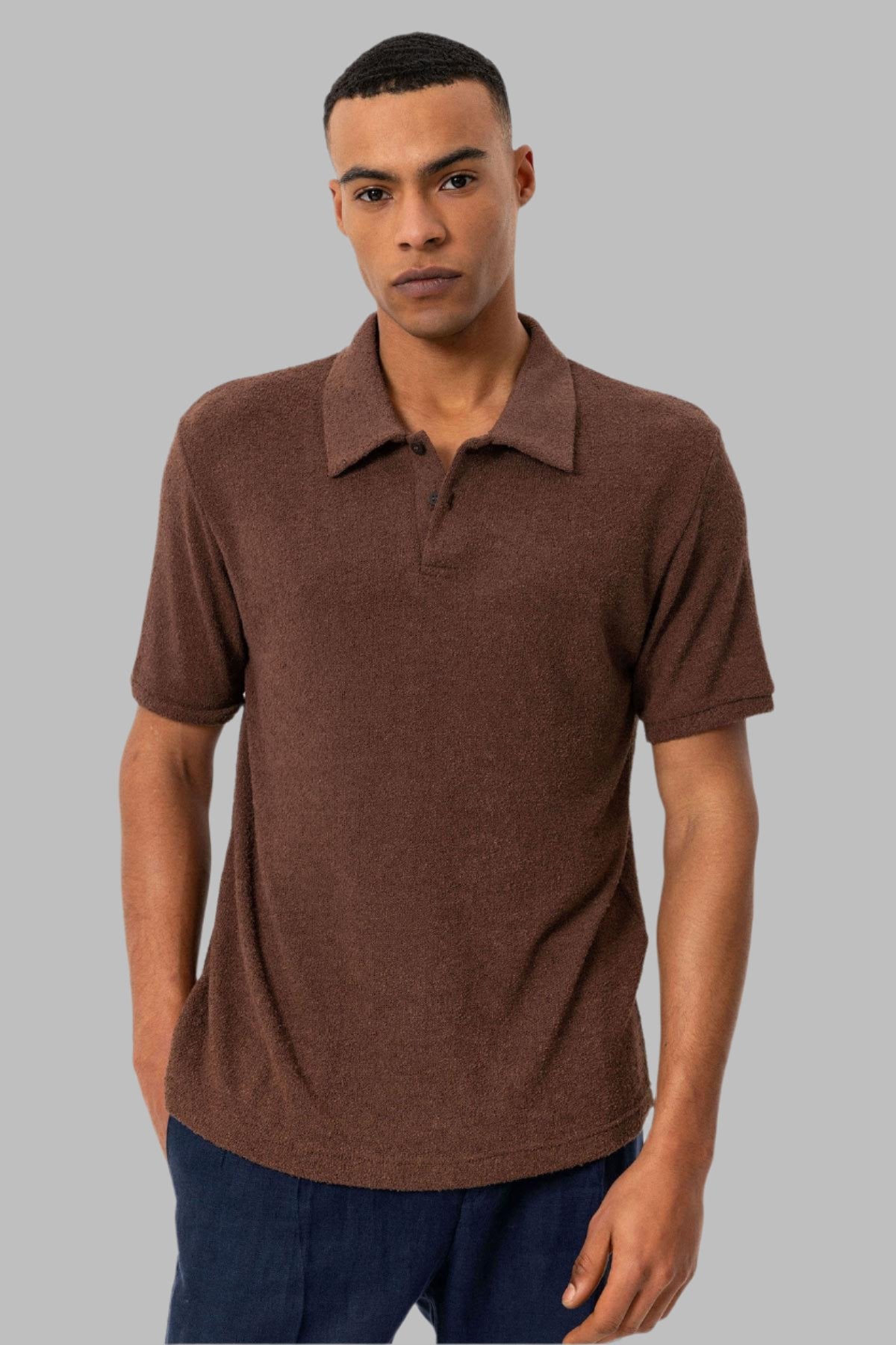 KOALA SYDNEY Men's Brown Polo Collar Knit T-Shirt