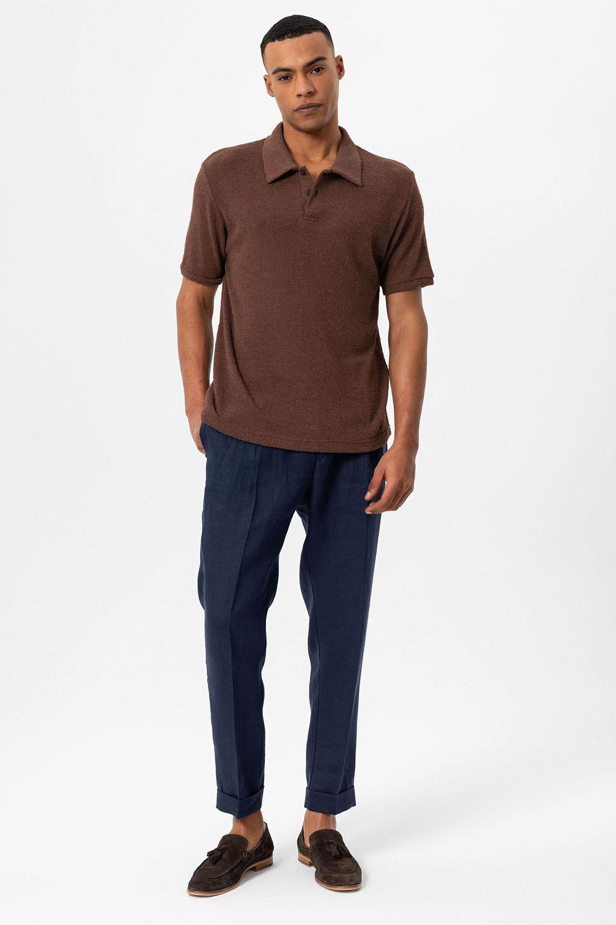 KOALA SYDNEY Men's Brown Polo Collar Knit T-Shirt