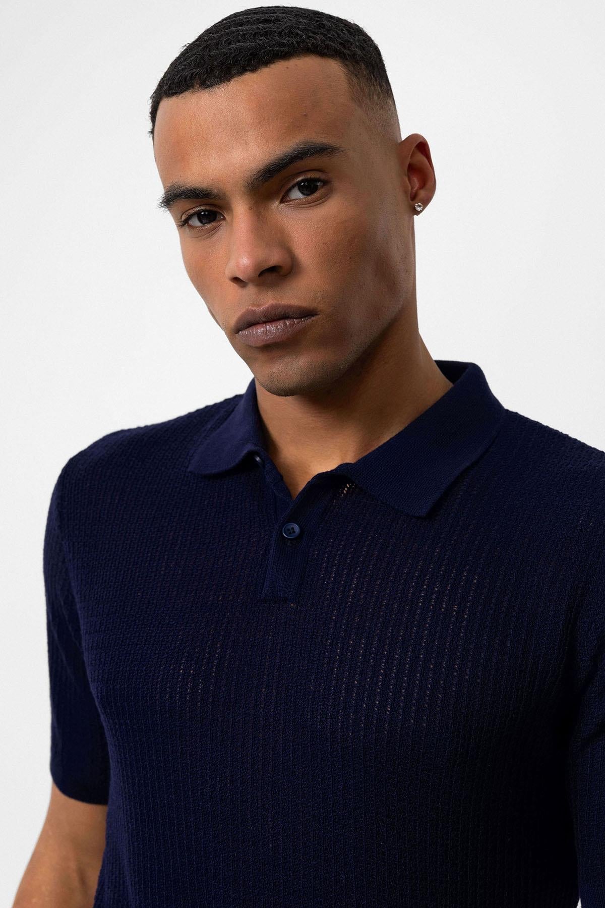 KOALA SYDNEY Men's Navy Blue Polo Collar Knit T-Shirt