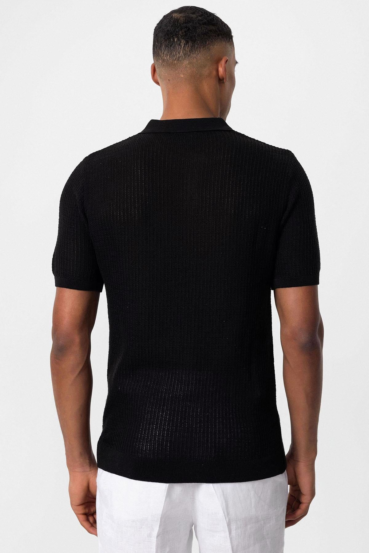 KOALA SYDNEY Men's Black Polo Collar Knit T-Shirt
