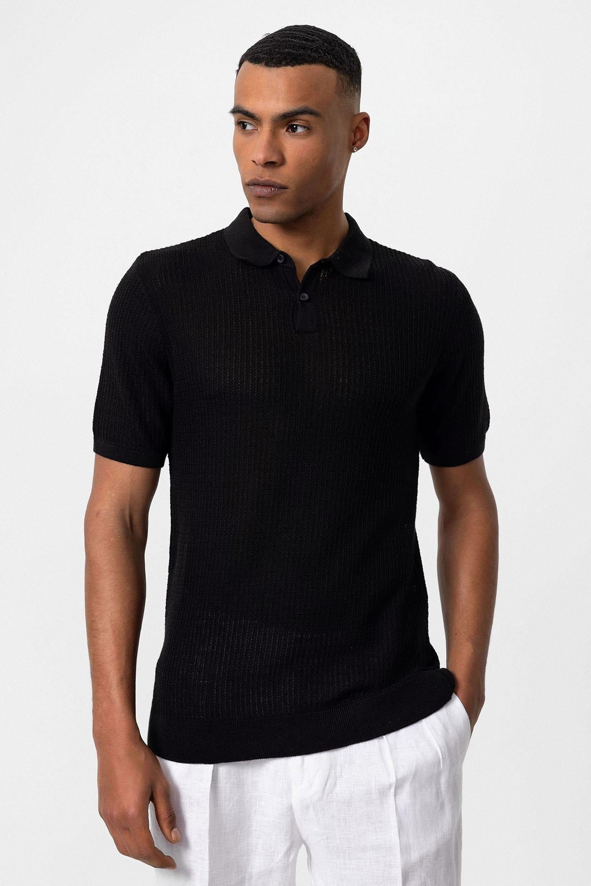 KOALA SYDNEY Men's Black Polo Collar Knit T-Shirt