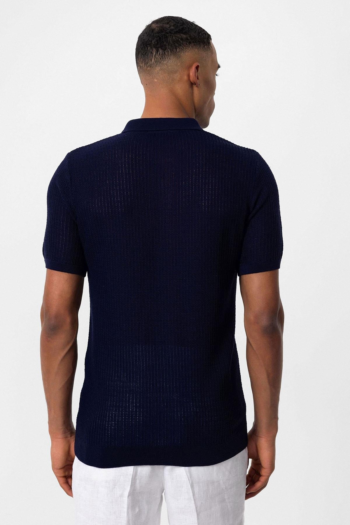 KOALA SYDNEY Men's Navy Blue Polo Collar Knit T-Shirt