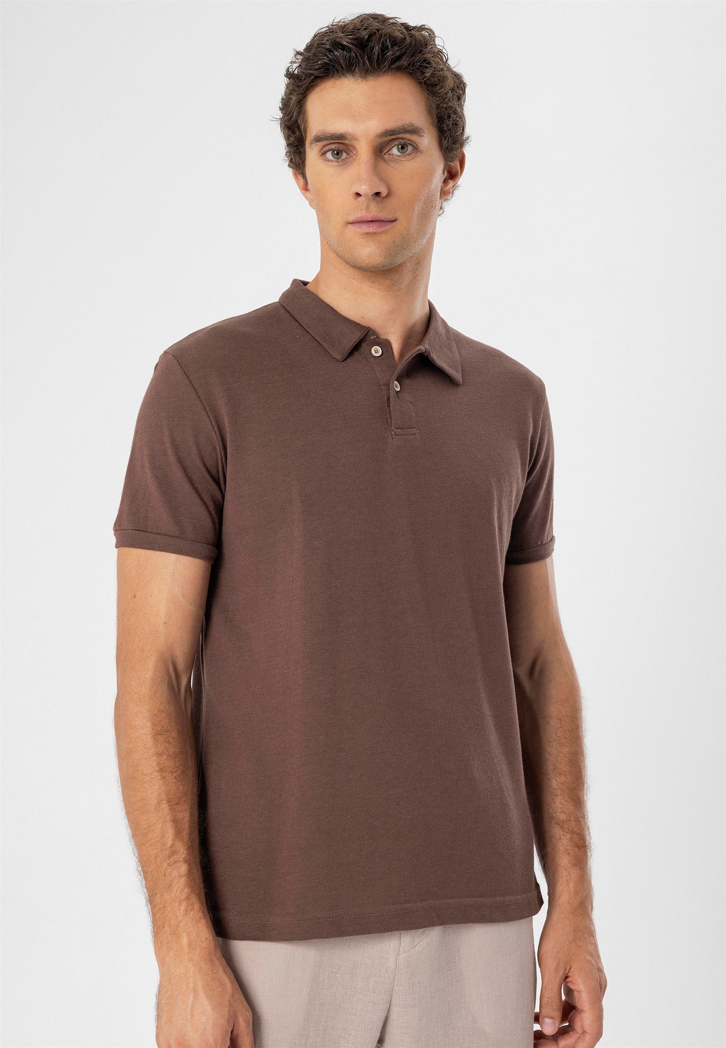 KOALA SYDNEY Men's Brown Polo Neck Slim Fit T-Shirt