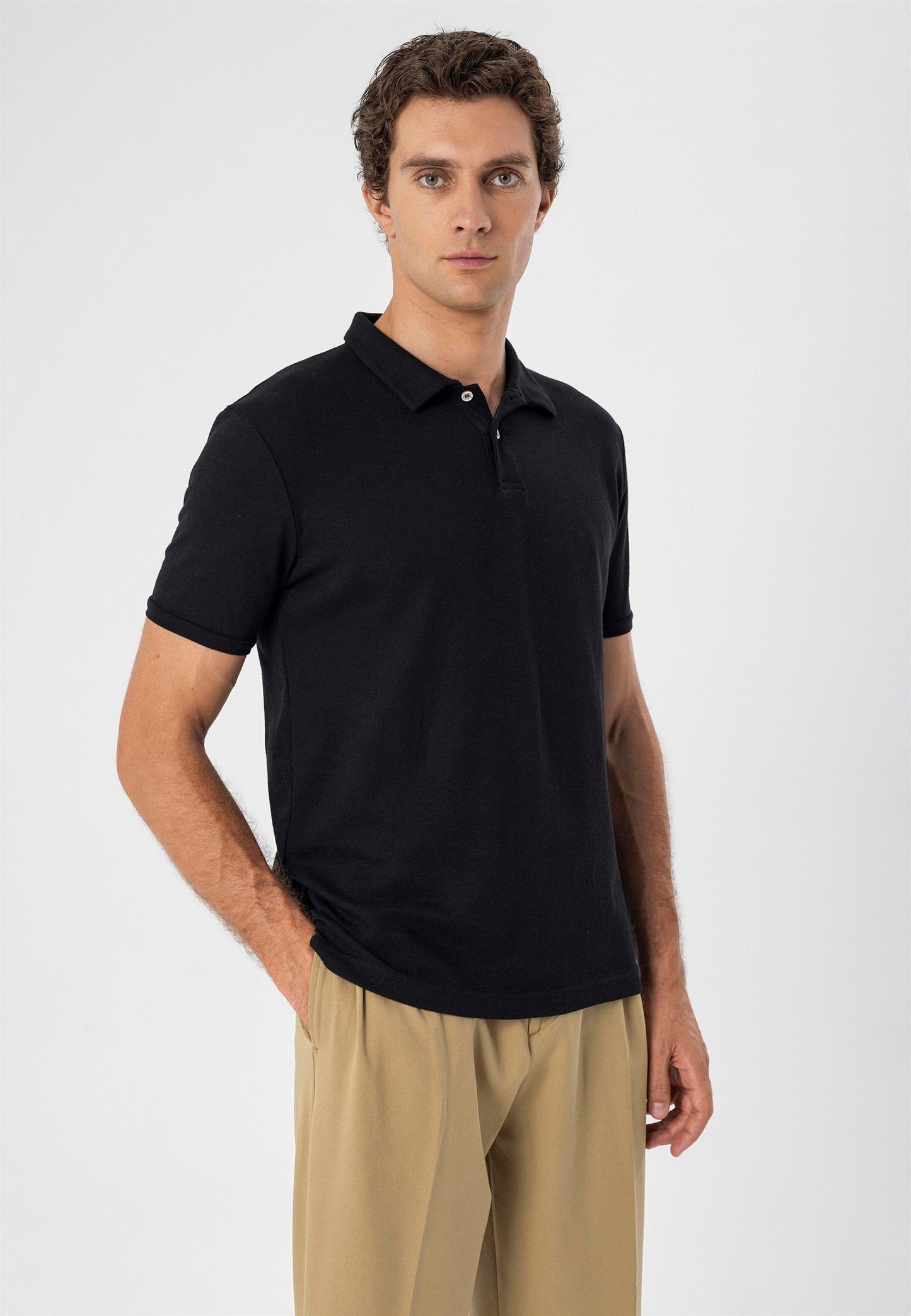 KOALA SYDNEY Men's Black Polo Neck Slim Fit T-Shirt