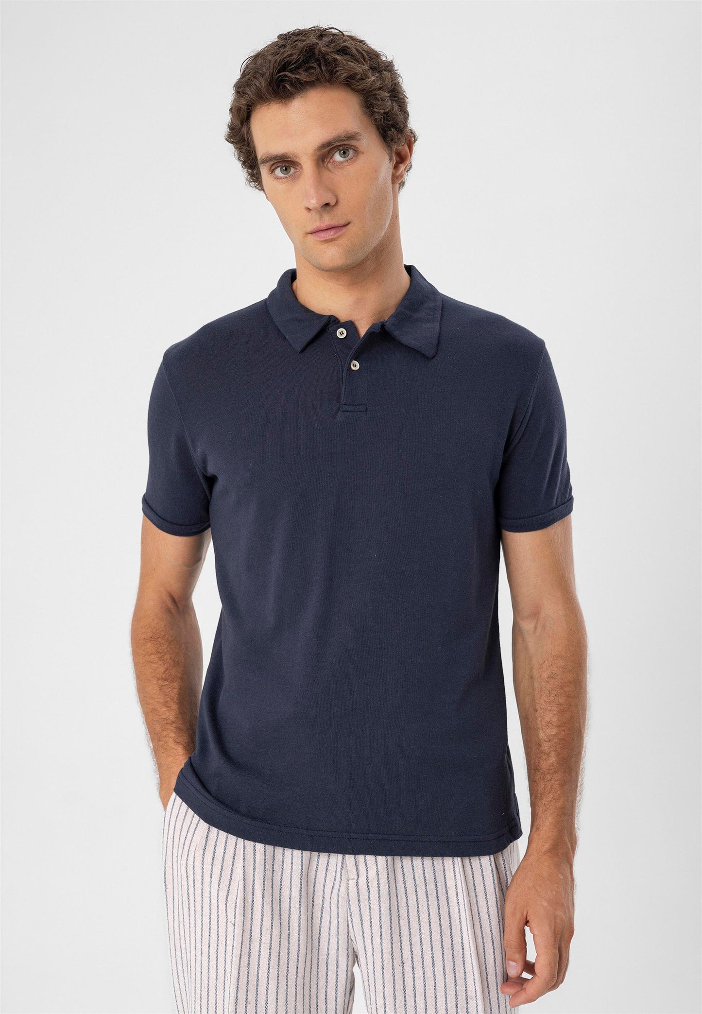 KOALA SYDNEY Men's Navy Blue Polo Neck Slim Fit T-Shirt