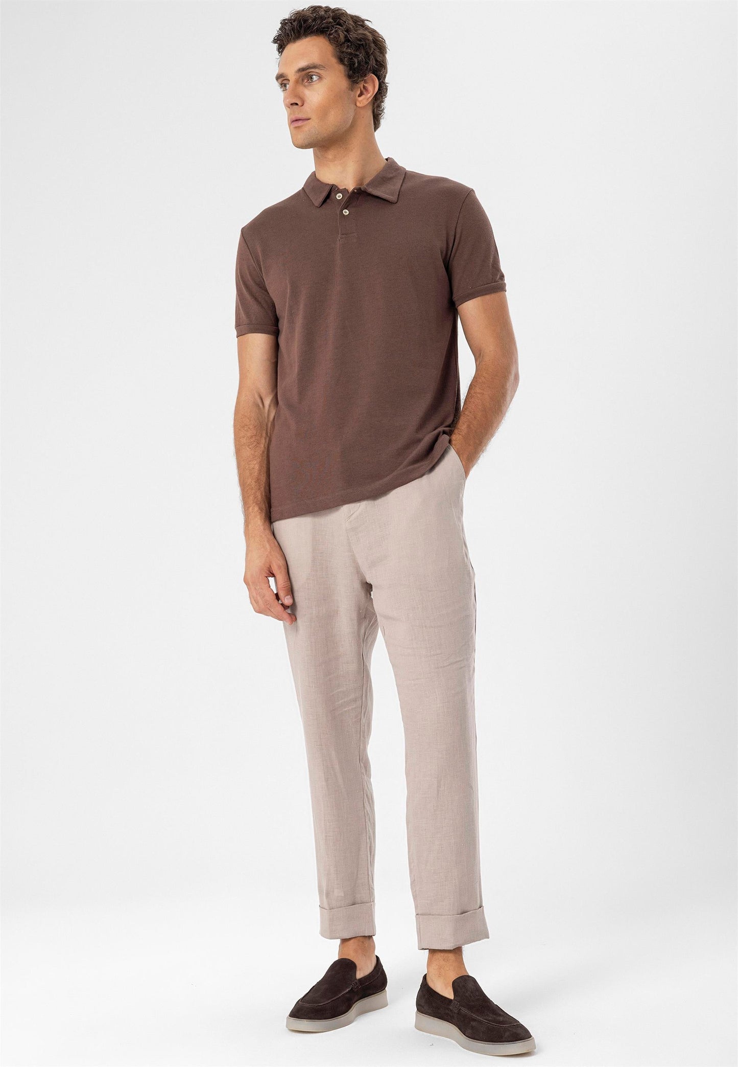 KOALA SYDNEY Men's Brown Polo Neck Slim Fit T-Shirt