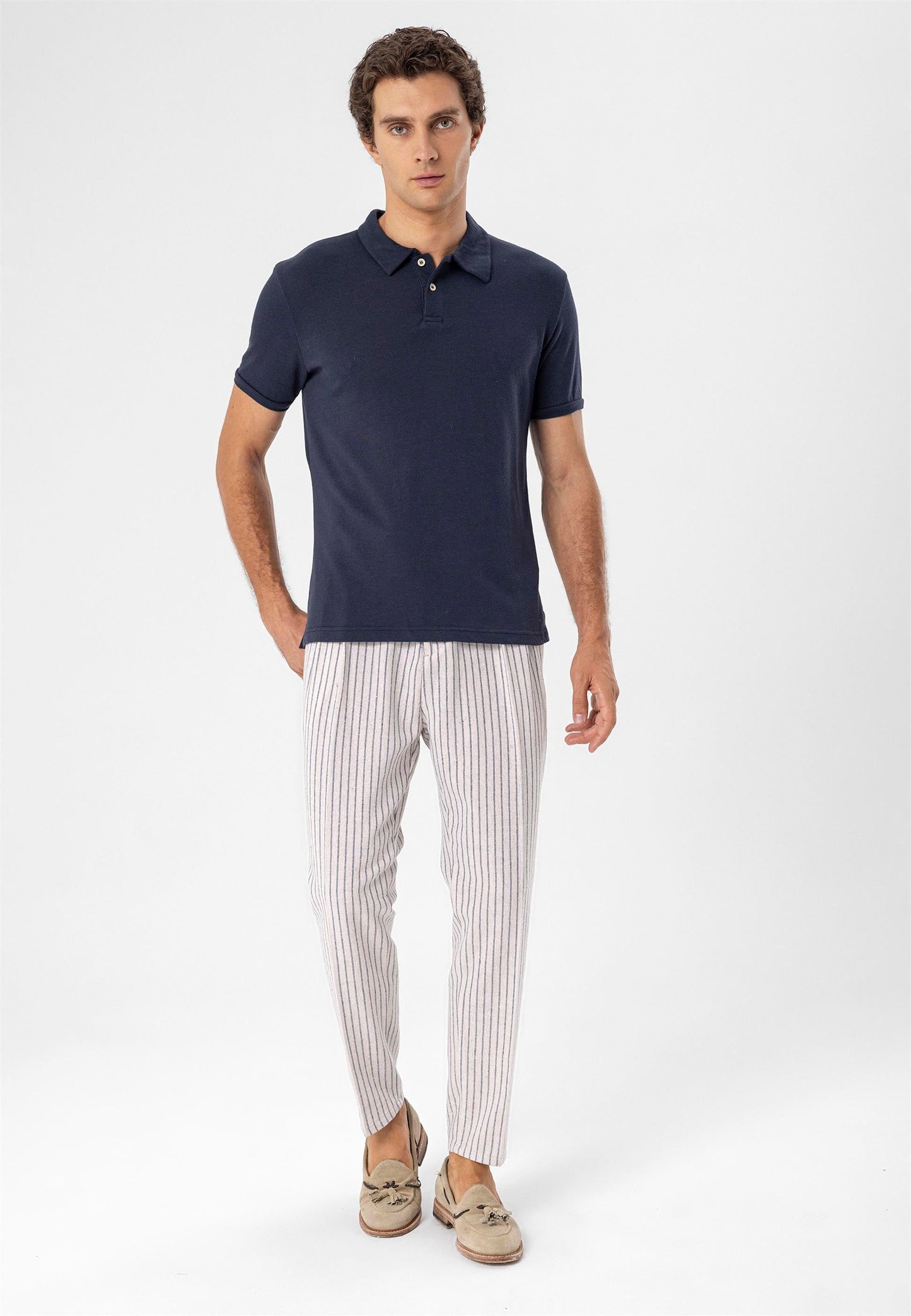 Men's Navy Blue Polo Neck Slim Fit T-Shirt