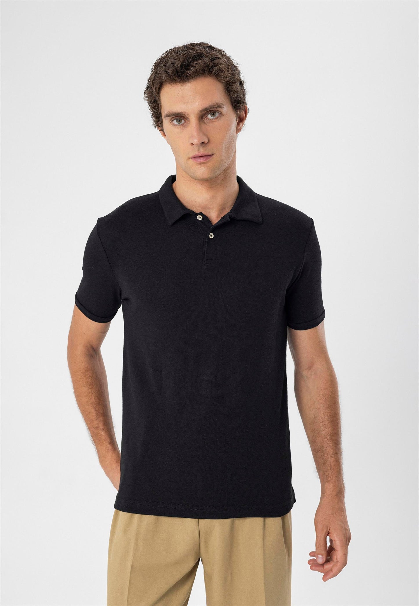 KOALA SYDNEY Men's Black Polo Neck Slim Fit T-Shirt