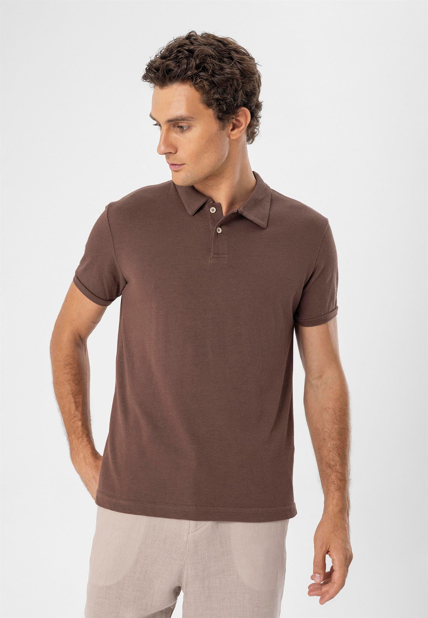 KOALA SYDNEY Men's Brown Polo Neck Slim Fit T-Shirt