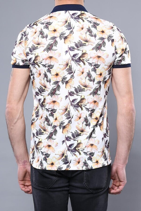 KOALA SYDNEY Polo Neck Floral Pattern Orange T-Shirt