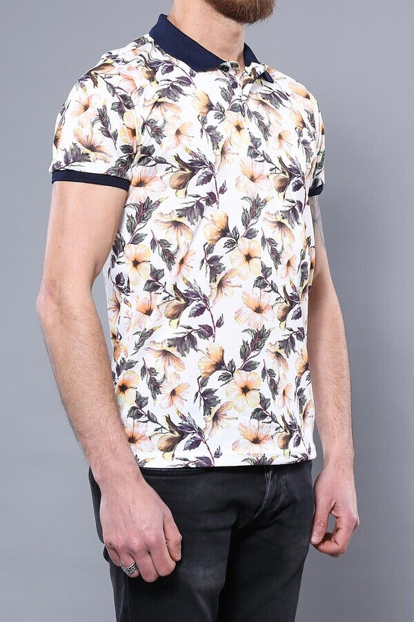 KOALA SYDNEY Polo Neck Floral Pattern Orange T-Shirt