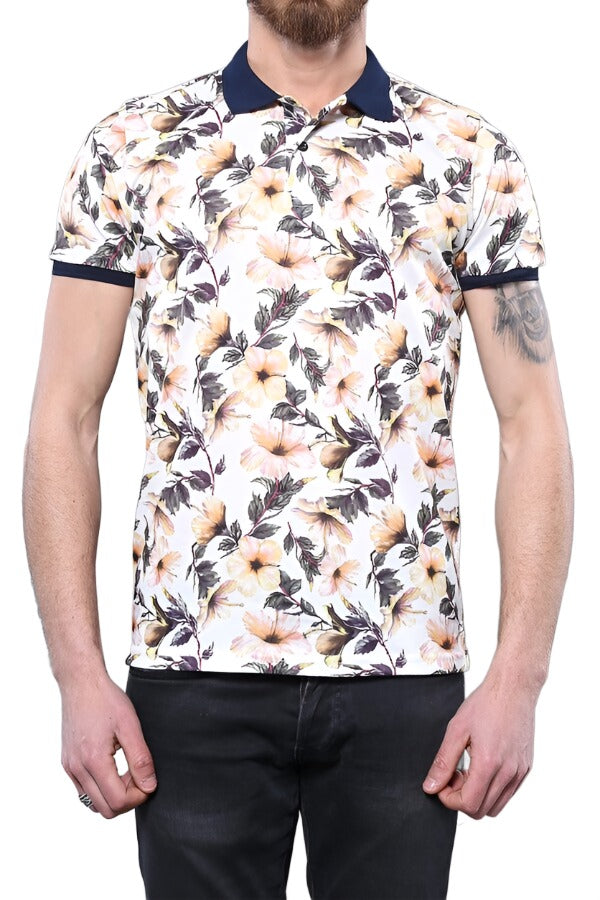 KOALA SYDNEY Polo Neck Floral Pattern Orange T-Shirt