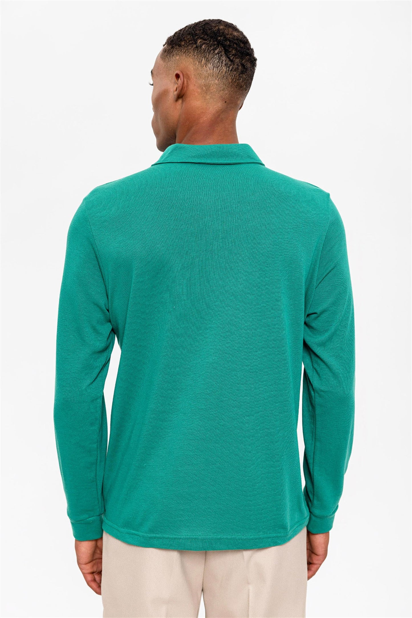 Men's Green Polo Neck Long Sleeve Sweater