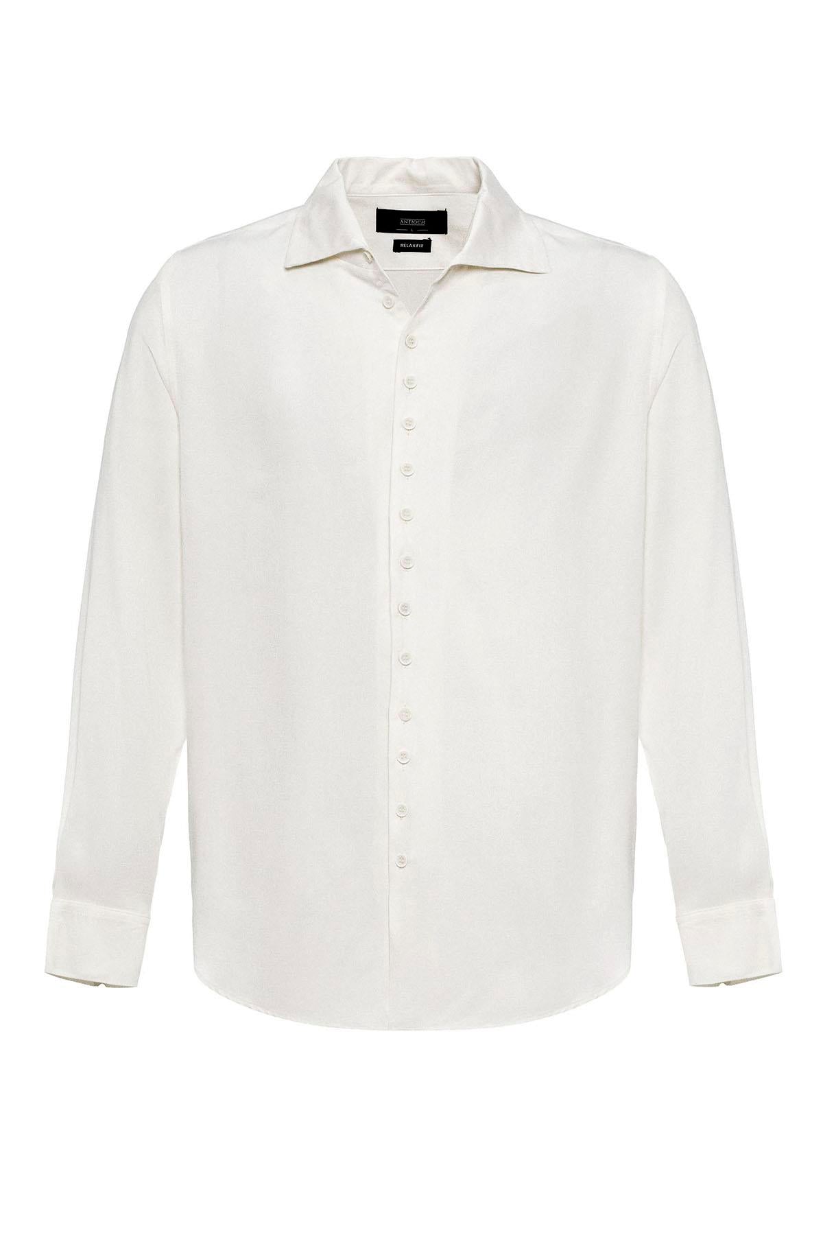 Men's Ecru Regular Fit Camp Collar Shirt