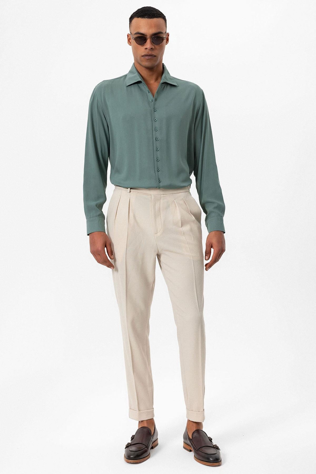 Men's Green Regular Fit Camp Collar Shirt