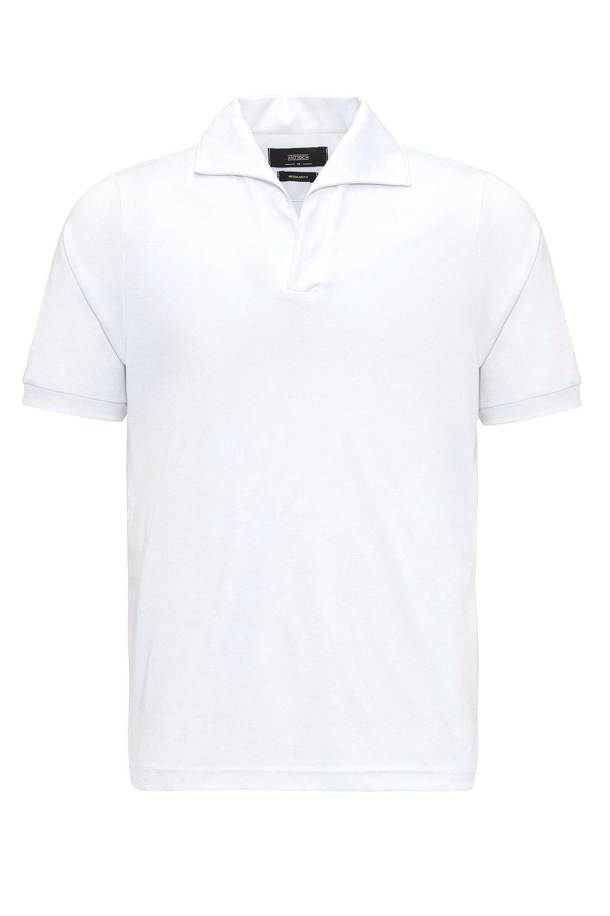 Men's White Regular Fit Camp Collar T-Shirt