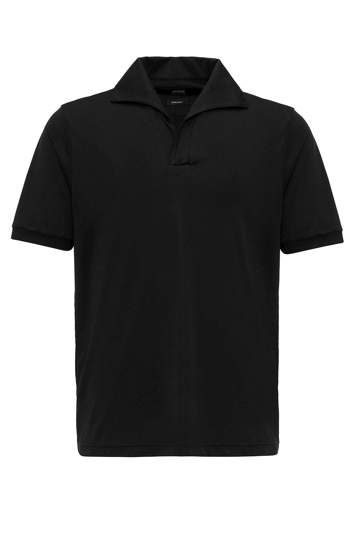 Men's Black Regular Fit Camp Collar T-Shirt