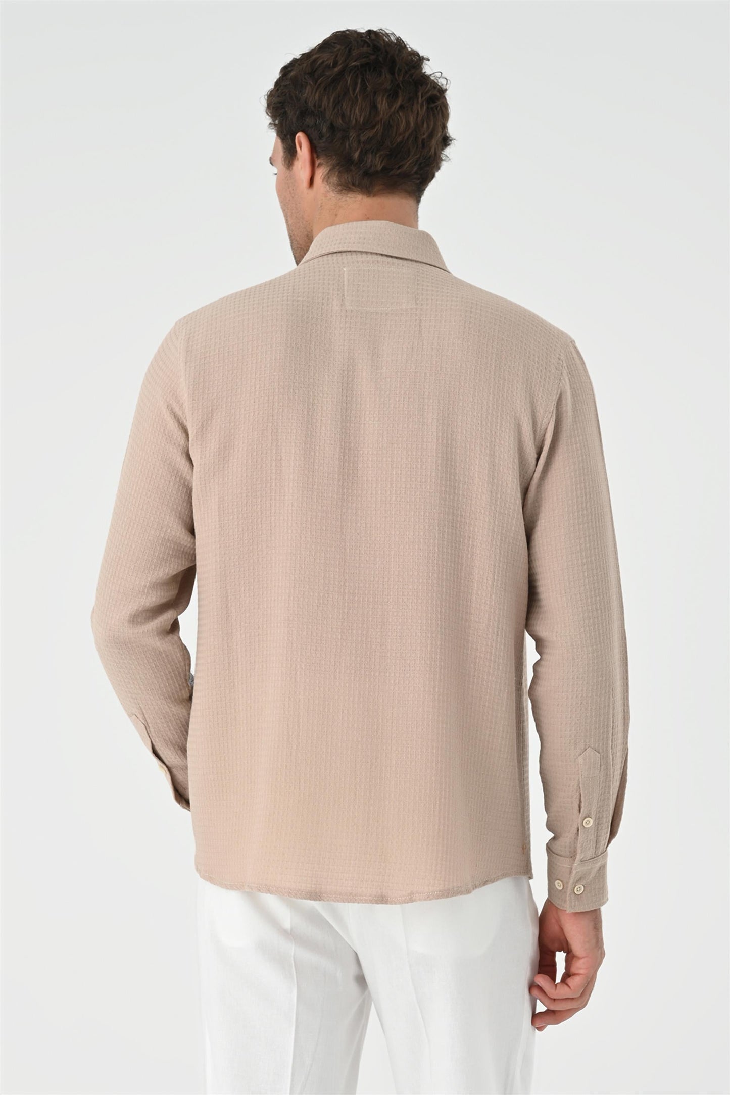 Men's Beige Regular Fit Woven Shirt
