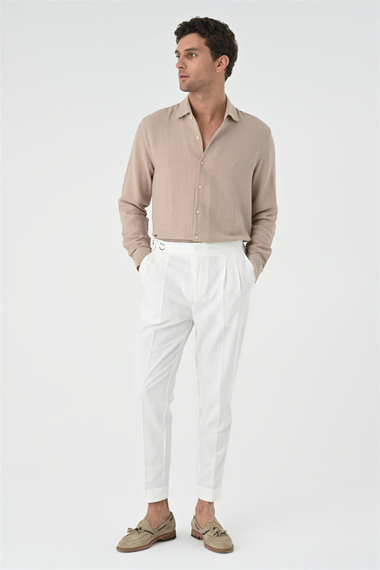 Men's Beige Regular Fit Woven Shirt