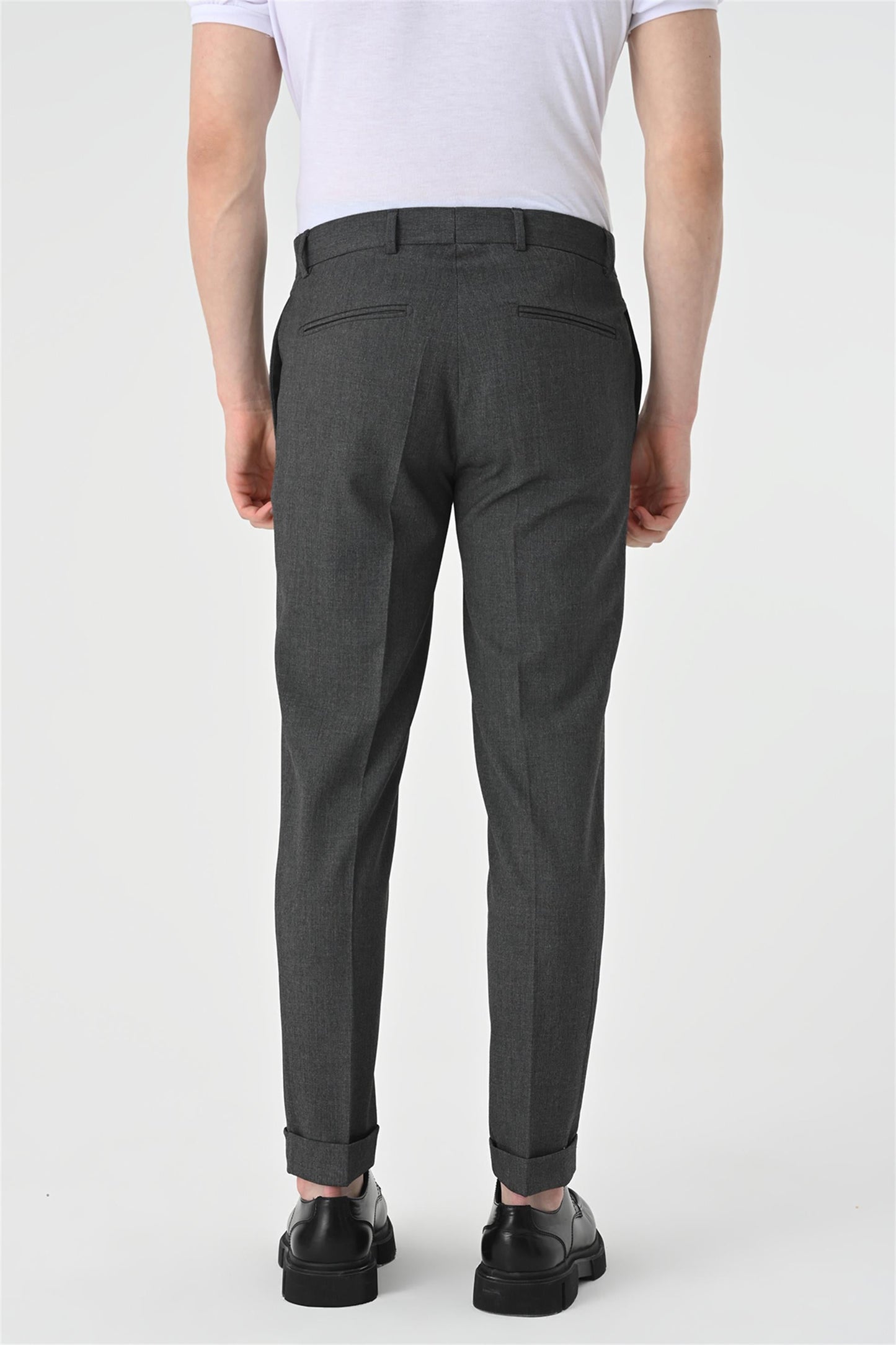 Men's Grey Regular Fit Double Leg Trousers