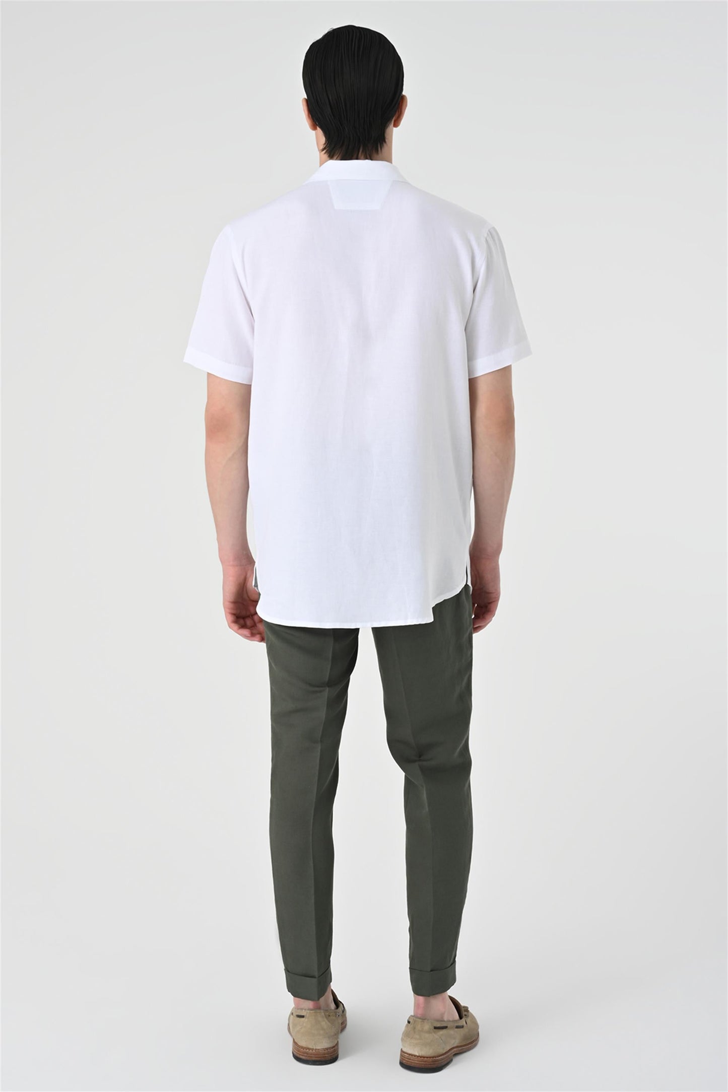 KOALA SYDNEY Men's White Relax Fit Shawl Collar Short Sleeve Shirt