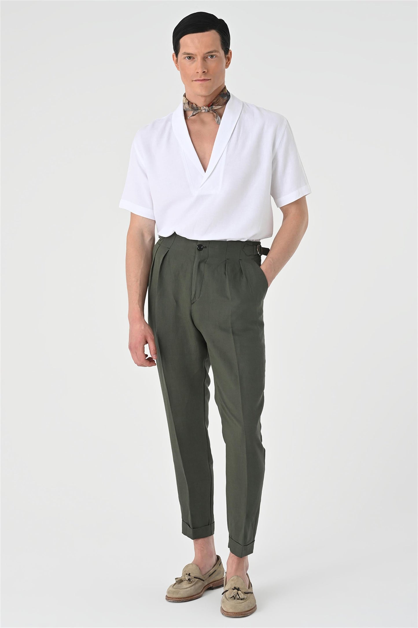 KOALA SYDNEY Men's White Relax Fit Shawl Collar Short Sleeve Shirt