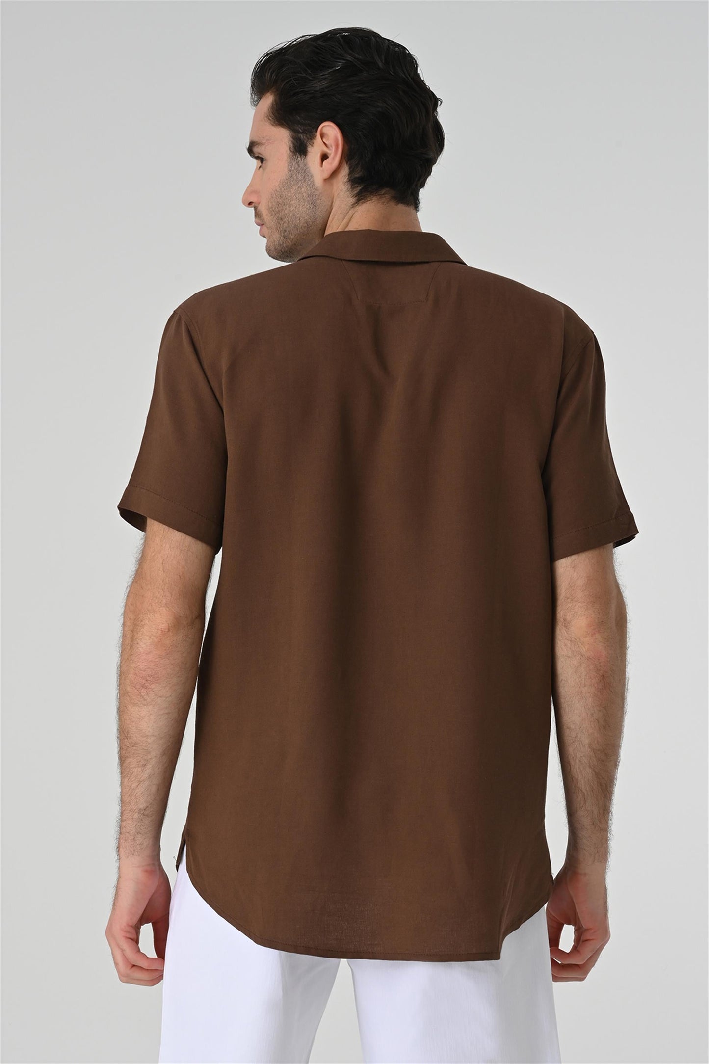 KOALA SYDNEY Men's Brown Relax Fit Shawl Collar Short Sleeve Shirt -