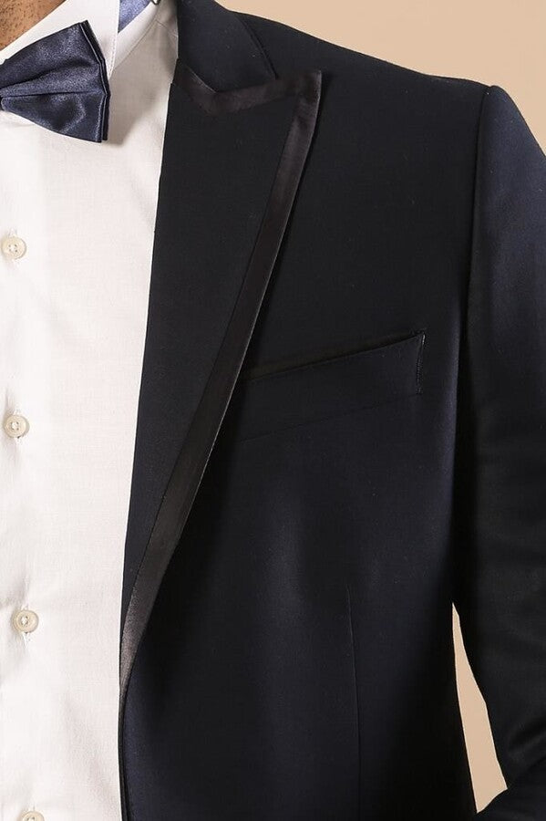 Removable Lapel Men's Blue Tuxedo Suit