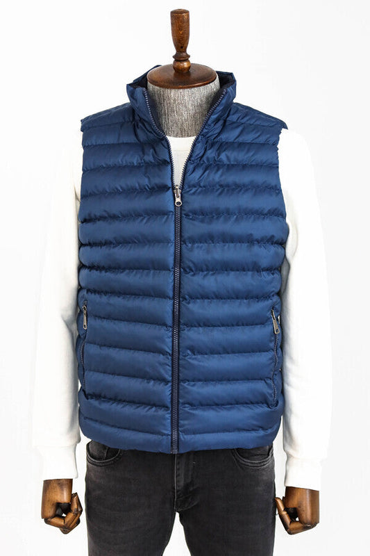 Reversible Quilted Standing Collar Blue Men Down Vest