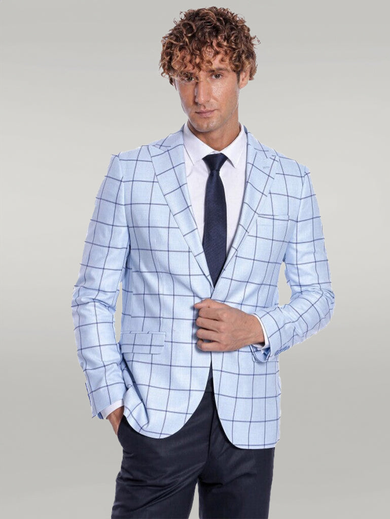 KOALA SYDNEY Plaid Slim Fit Light Blue Men Blazer