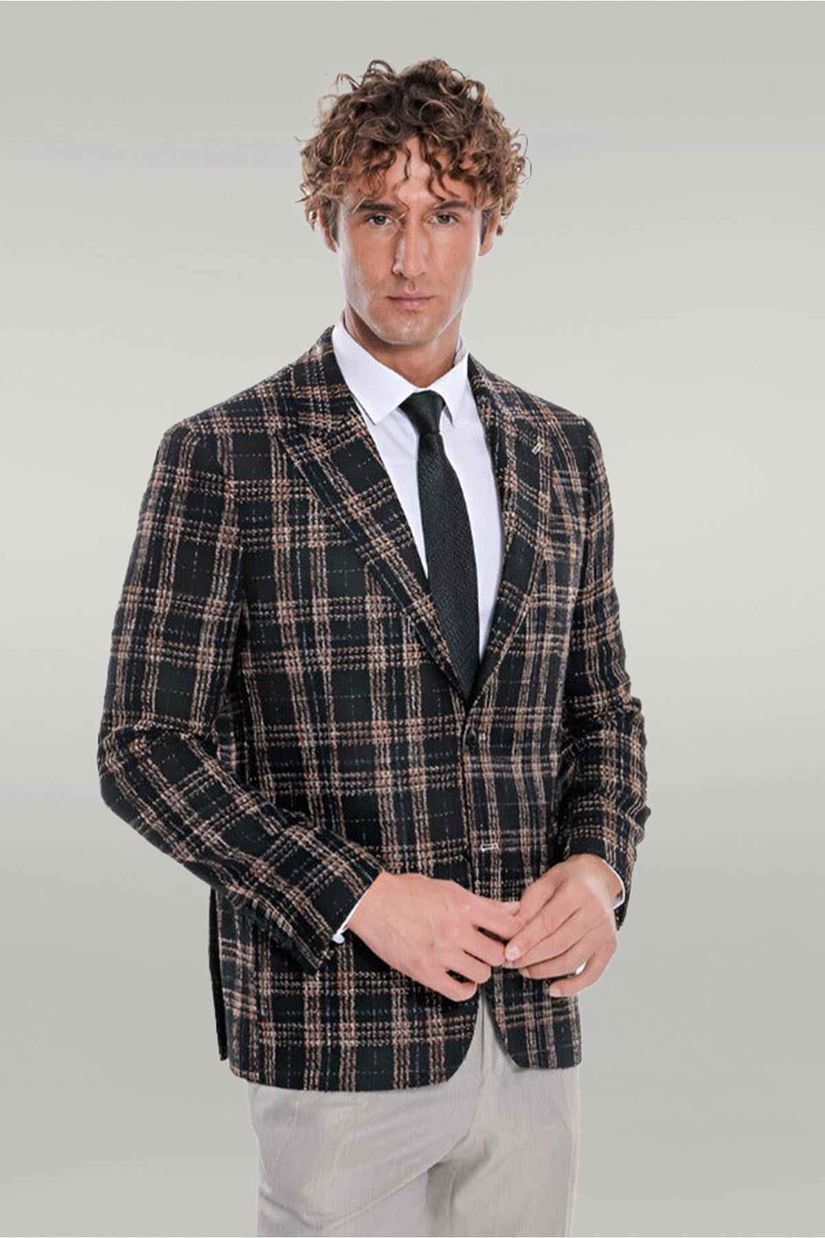 Plaid Slim Fit Black Men Blazer
