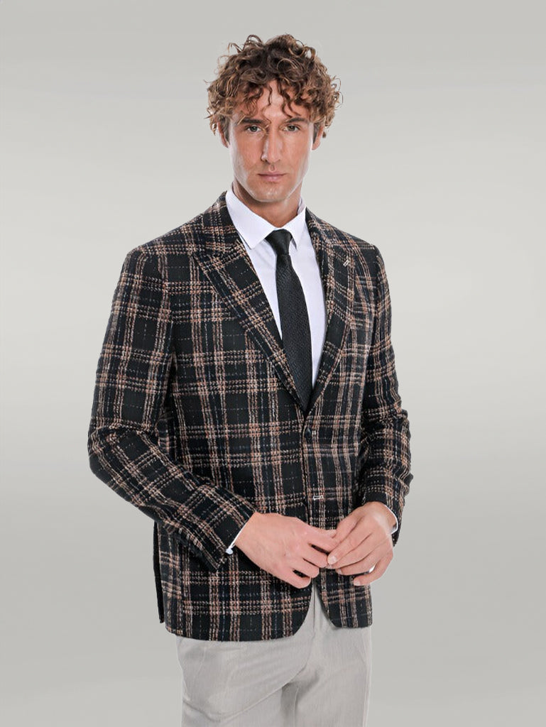 Plaid Slim Fit Black Men Blazer