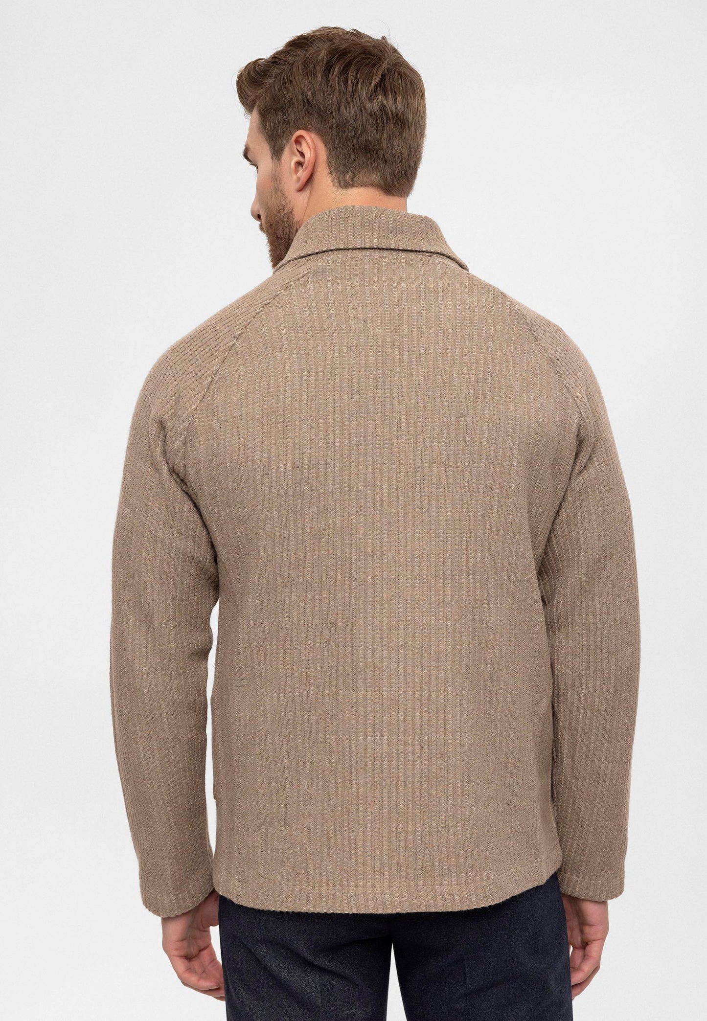 Men's Beige Shawl Collar Double Breasted Closure Cardigan