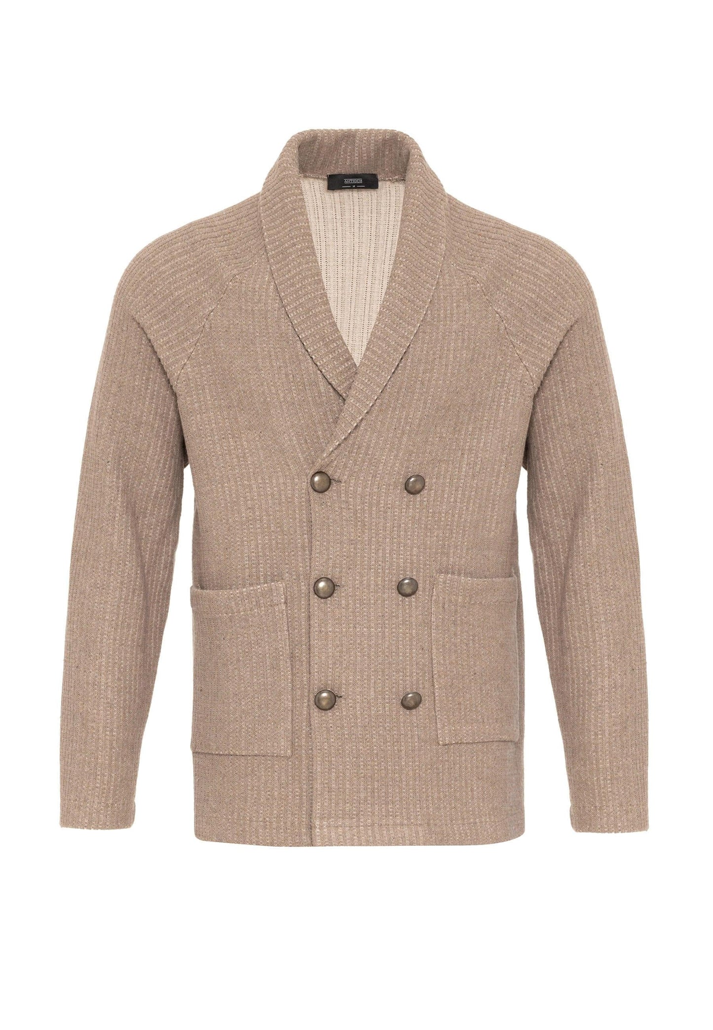 Men's Beige Shawl Collar Double Breasted Closure Cardigan
