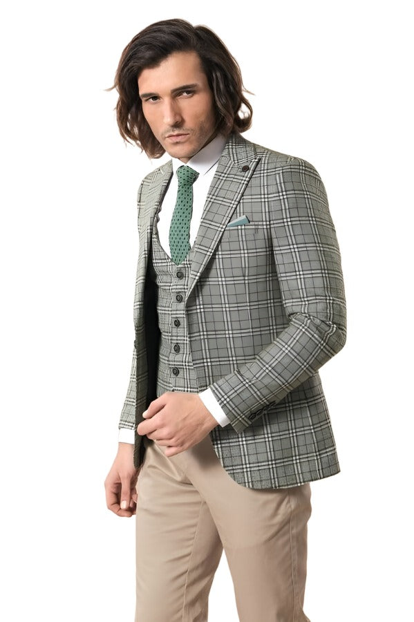 Set of Plaid Blazer and Vest - Wessi