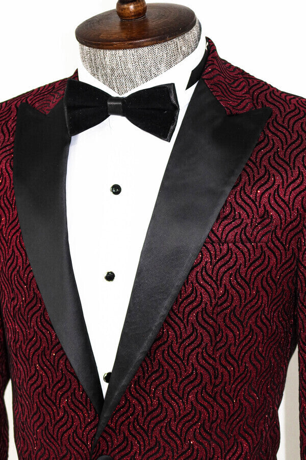 Shiny Patterned Burgundy Prom Blazer
