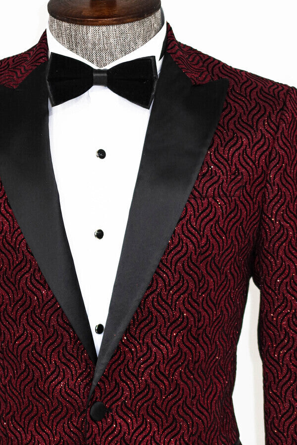 Shiny Patterned Burgundy Prom Blazer