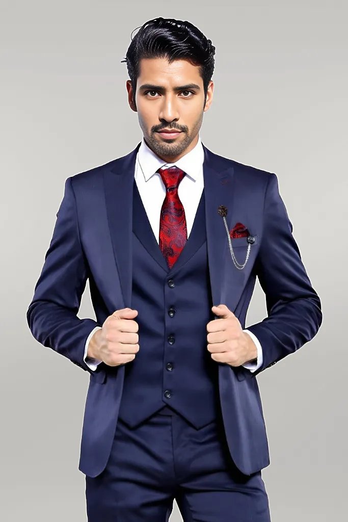 KOALA SYDNEY Single Button Dark Blue Vested Suit |