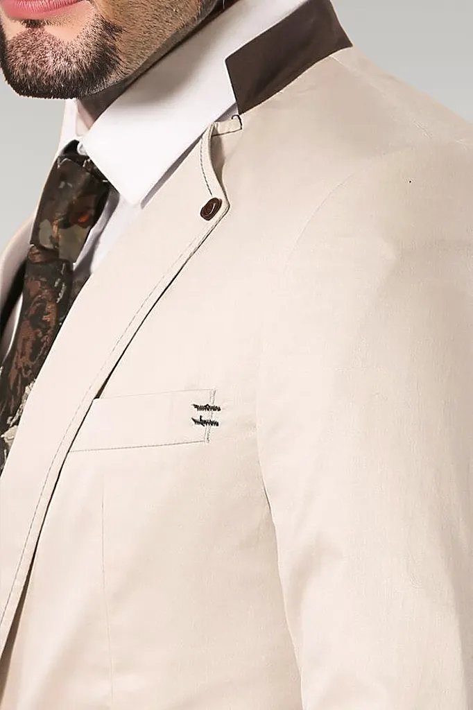 Single Button Standing Collar Cream Men Blazer