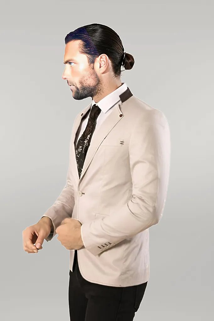 Single Button Standing Collar Cream Men Blazer