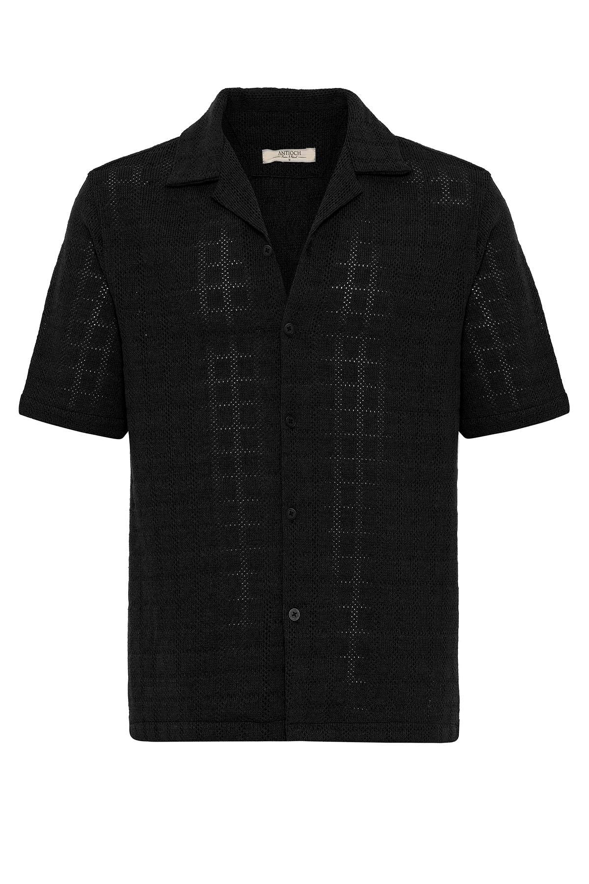 Men's Black Camp Collar Woven Shirt