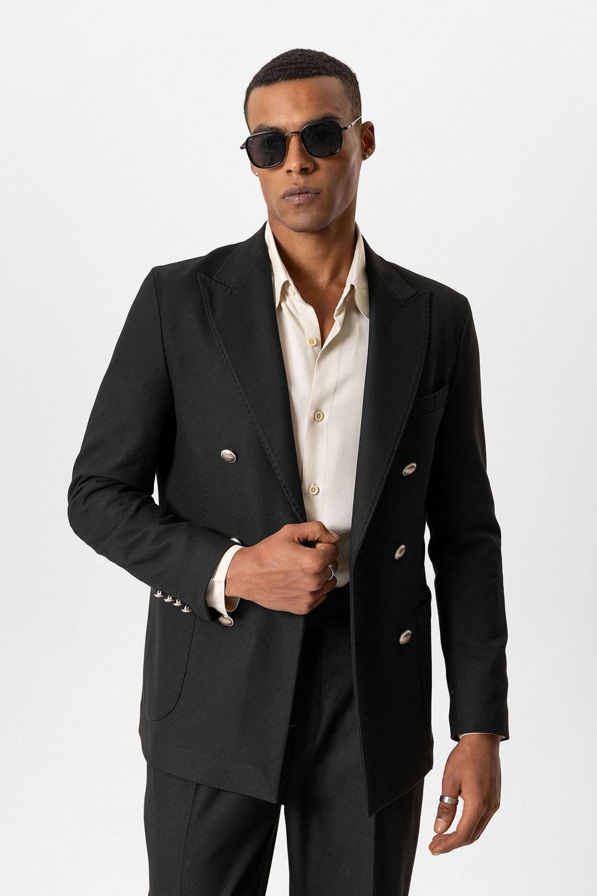KOALA SYDNEY Black Unlined Double-Breasted Men's Blazer Jacket
